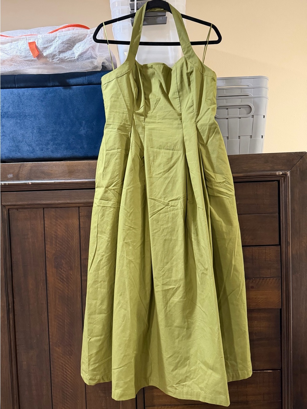 Olive Green Halter Mid-Length Women's Dress - Picture 4 of 5
